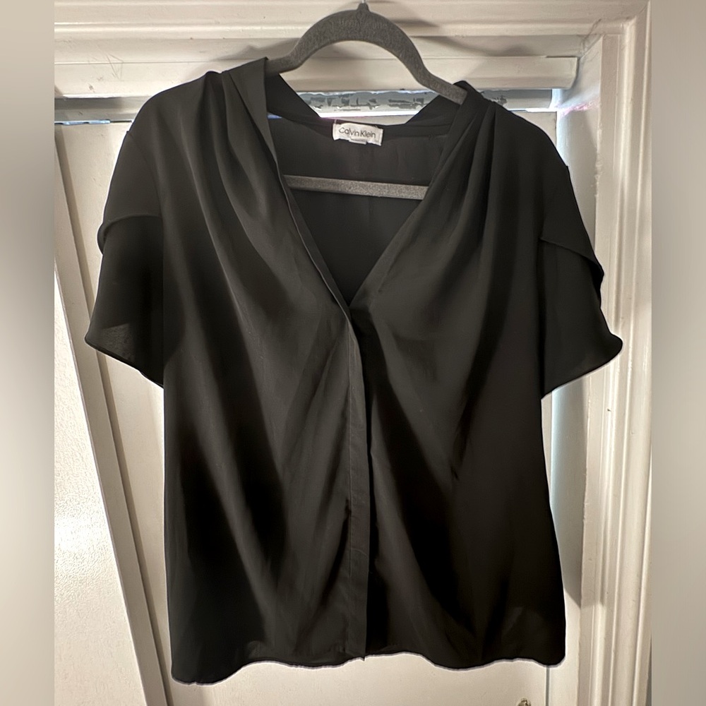 Women’s sheer black Calvin Klein, short-sleeved blouse, XL, beautiful, elegant